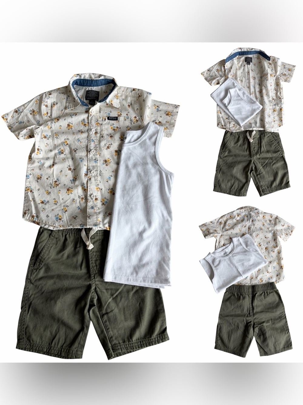 Buffalo David Bitton Boys Olive Green Shorts and Floral Top Set Boys 5/ 5T